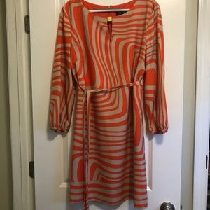 Tahari Coral and Tan Dress - Size 14